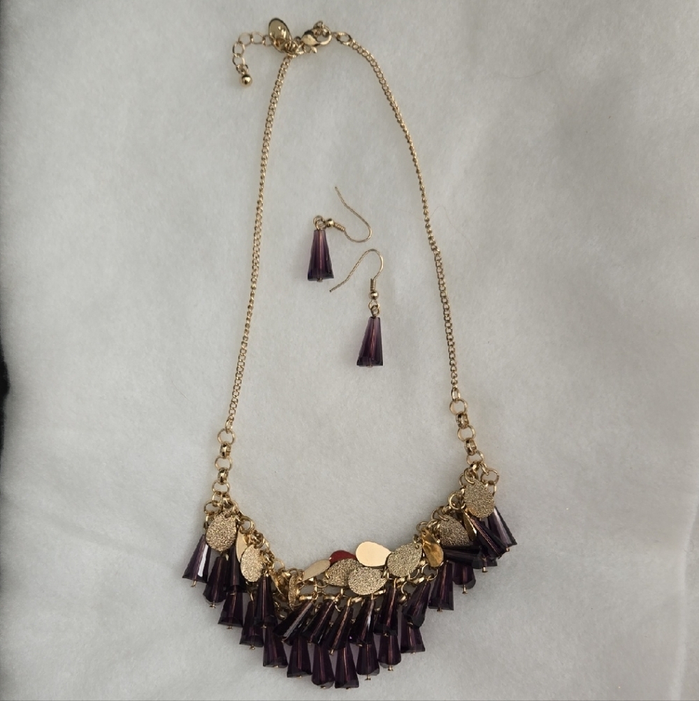 Gold and Purple Necklace and Earring Set